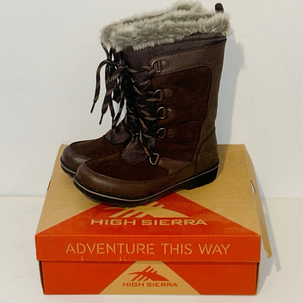 High Sierra Chocolate Brown Fur Trim Winter Boots
